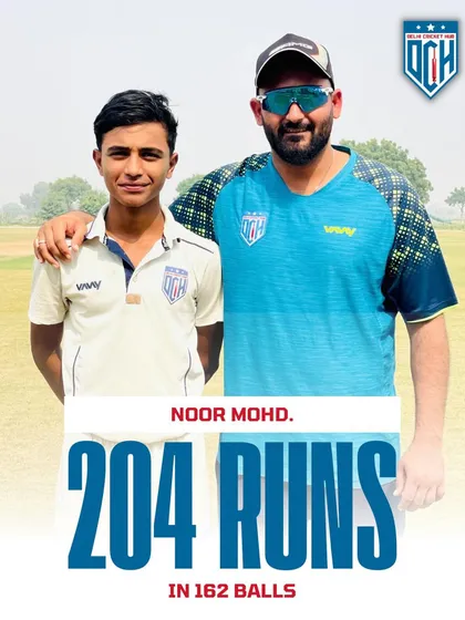 We don't just teach batting, we build run machines. So proud of Noor Mohd. for his incredible double century in the DDCA U-16 league, scoring 204 runs. This is the result of relentless practice.