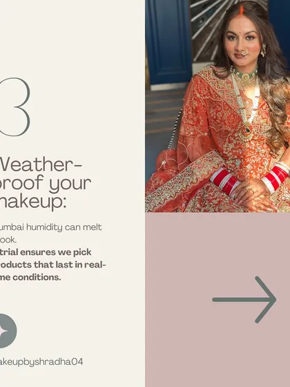 A trial is crucial for weather-proofing your makeup, especially in Mumbai's humidity. We test products to ensure your look lasts all day.