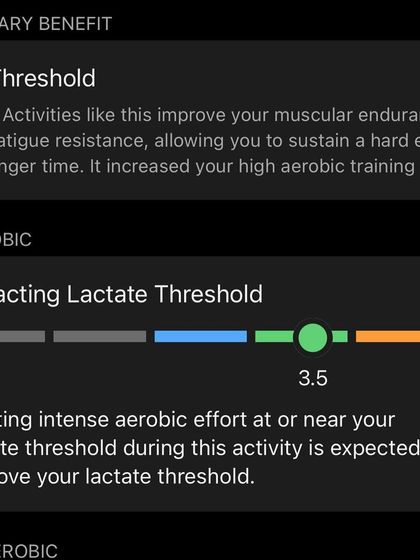 A lactate threshold workout with a score of 3.5. Consistent threshold training is one of the fastest ways to get faster over longer distances.