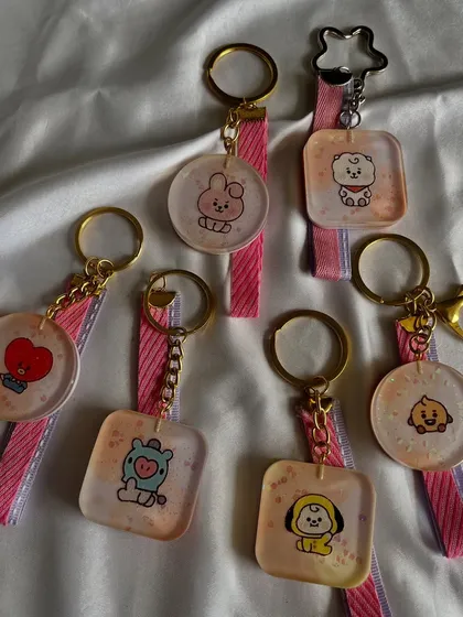 My BT21 drop is live. These adorable handmade resin keychains are inspired by your favorite characters. Only one of each is available.
