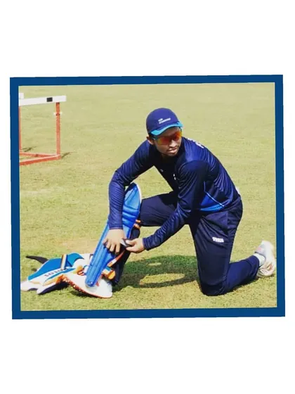 Avneesh Sudha getting his gear ready. This image was taken on his way to scoring an unbeaten 200 for the Uttarakhand Under-19 team.