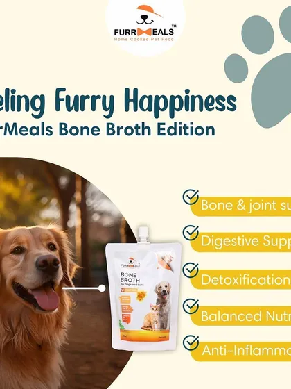 I call this fueling furry happiness. My chicken bone broth provides essential support for bones and joints, aids digestion, and offers balanced nutrition. It's an all-around wellness booster.