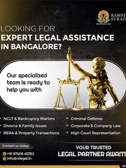 Looking for expert legal assistance in Bangalore? Our specialized team is ready to help you with NCLT matters, criminal defense, RERA transactions, and High Court representation. Your trusted legal partner awaits.