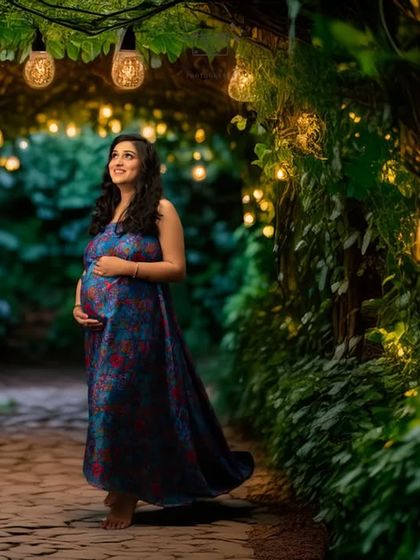 A magical, fairy-tale portrait. This image combines a studio photo with an AI-generated background of an enchanted, light-filled pathway, creating a truly unique piece of art.