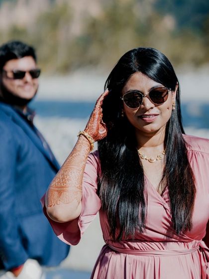 The happy couple. Tanya's choice of timeless designs from the Azra collection showcases how versatile pieces can be styled for both grand events and more intimate, personal moments.