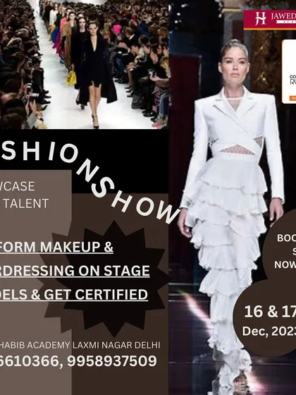 A promotional poster for a fashion show where our students get to perform makeup and hairdressing on stage models. We provide incredible platforms to showcase talent.