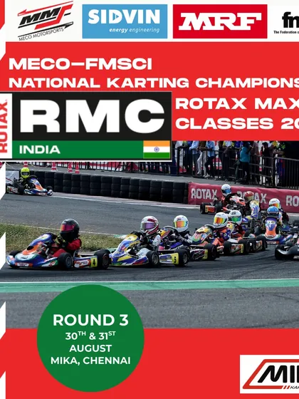 We bring the MECO-FMSCI National Karting Championship to top-tier tracks across the country. This announcement for Round 3 in Chennai captures the excitement as a full grid of Rotax Max karts prepares for a rolling start, showcasing the high level of competition we foster.