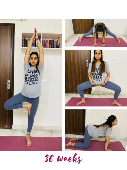 This mama at 36 weeks is a great example of how you can modify your practice. She's using poses to build stamina and create space for her baby.