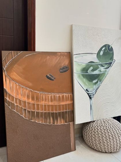 The "Coffee and Martinis" diptych. This custom set was created for a client in Bhopal, representing the start and end of a perfect day.