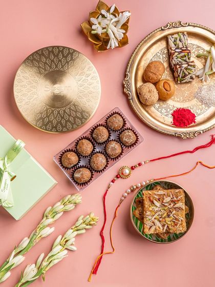 My laddoos are not just sweet, they’re Rakhi-ready and nutritionist-approved. This Rakhi thali, complete with my mithai, is perfect for celebrating the sacred bond between siblings.