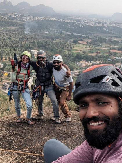 Another group selfie from the top of Talai Betta. The camaraderie and shared sense of accomplishment are what make these projects so rewarding.