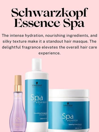 The Schwarzkopf Essence Spa offers intense hydration and a silky texture. Its delightful fragrance enhances the overall relaxing experience, making it a true treat for your hair.