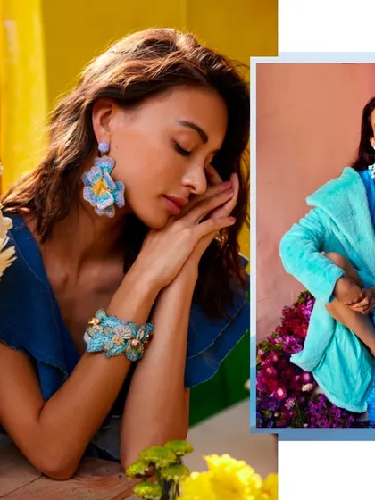 A composite shot from the campaign, showing how different textures and colors come together. The styling here is soft and dreamy, with the accessories as the central focus.