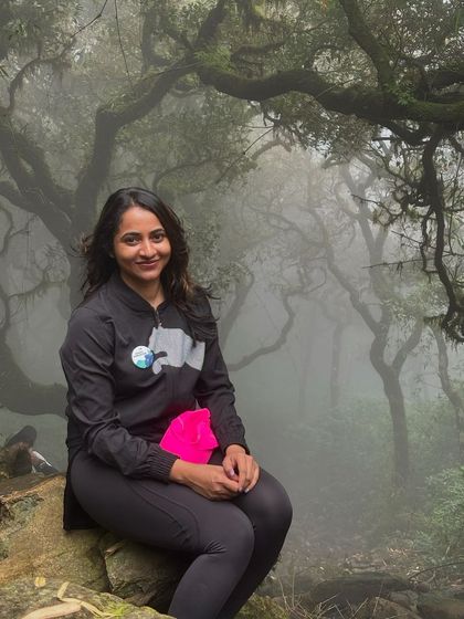 A beautiful portrait in the mystical, fog-covered forests of Kumara Parvatha. The trail has countless spots for stunning photos.