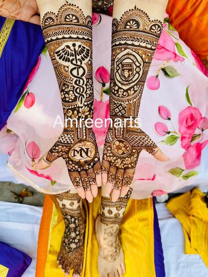 A design for a modern love story. This piece features the medical caduceus and the Manchester United logo, celebrating the couple's professions and passions.