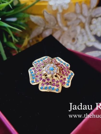 The 'Anokhi' ring in its box. The adjustable band makes it a perfect, hassle-free gift.