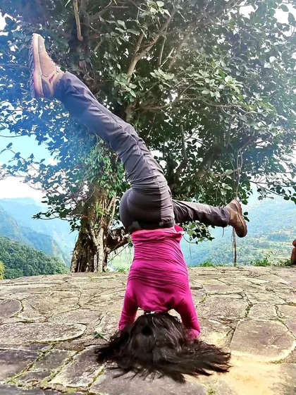 Inversions change your perspective. A headstand with the mountains as my witness is a reminder to stay grounded even when the world is upside down.