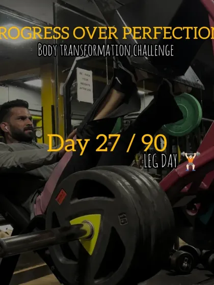 Day 27 of my 90-day body transformation challenge. Today was leg day, focusing on progress over perfection.