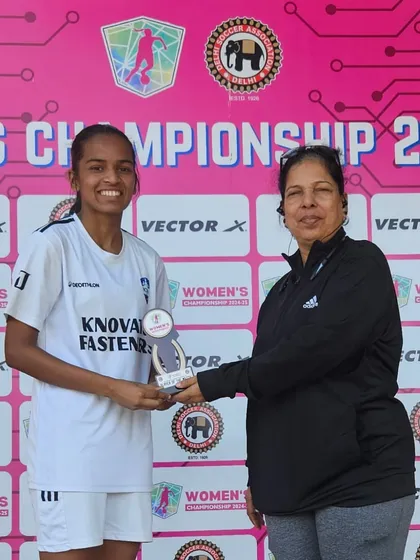 Another one of our star players, Shruti, being awarded Player of the Match in the Women's Championship, highlighting the consistent high performance of our SheWolves.