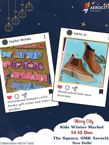A look at the customized hampers from Joyful Minds and handcrafted kids' shoes from Hello Jr., available at our winter market.