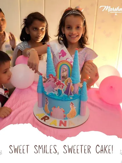 Sweet smiles, sweeter cake! The birthday princess herself, ready to cut into her magical Disney castle cake. Seeing this joy is the best part of my job.