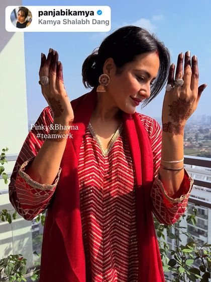 Actress Kamya Punjabi looking radiant with her Karwachauth mehndi done by our talented team.
