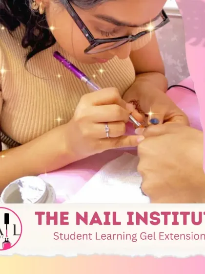 It all starts with mastering the fundamentals. Here, a student is focused on learning the precise application of gel extensions, a core skill for any professional nail technician.