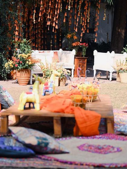 The kids' picnic area was a huge hit! It was styled with low tables, colorful cushions, and fun Jaipur-inspired elements, creating a playful and engaging space for the little ones.