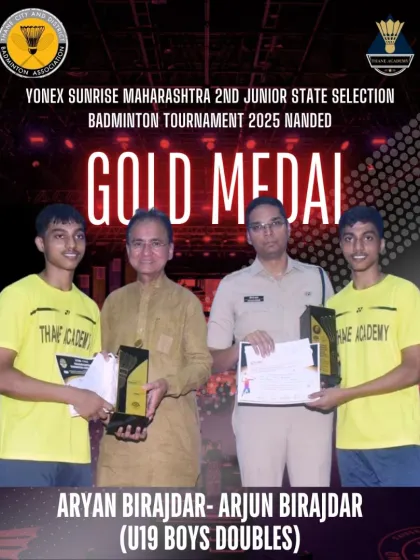 The Birajdar brothers, Aryan and Arjun, with their U19 Boys Doubles gold medals at the Maharashtra 2nd Junior State Selection tournament, defending their title as back-to-back champions.