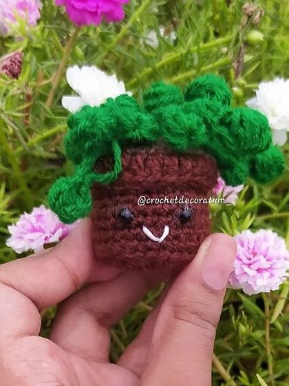 For plant lovers who lack a green thumb, our mini crochet string of pearls pot is the perfect solution. It has a cute smiley face and adds a touch of green to any space without needing any water.