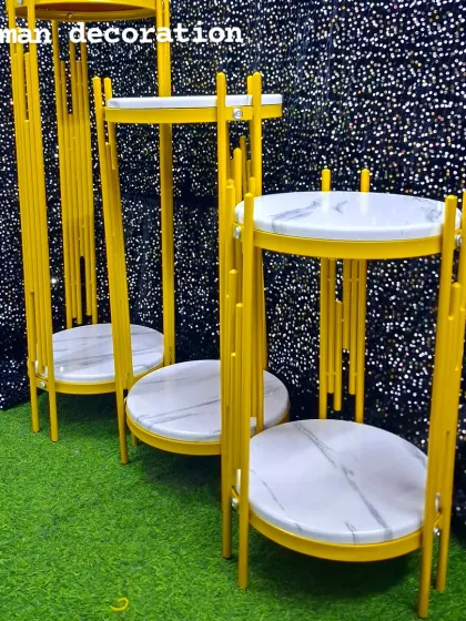 A full set of the tiered gold and marble stands, available for rent with my decoration services.
