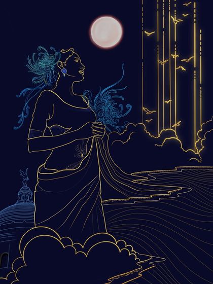 A more minimalist version of the same digital artwork, emphasizing the clean, electric gold lines that define the form.