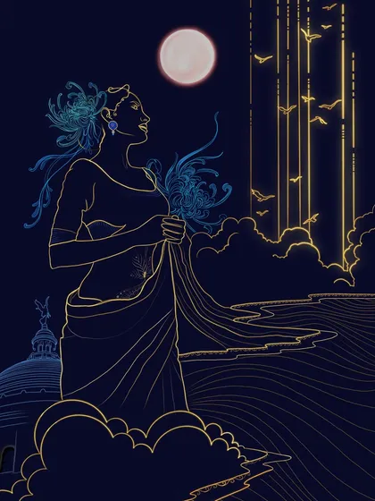 A more minimalist version of the same digital artwork, emphasizing the clean, electric gold lines that define the form.