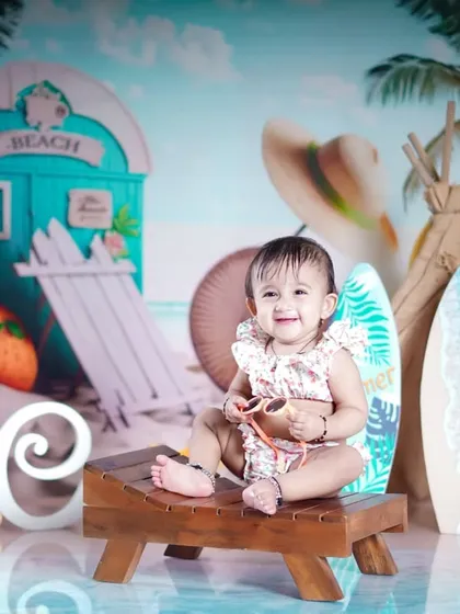 Another happy portrait from our super fun and colorful beach-themed first birthday shoot.