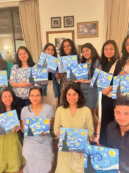 A full house of happy artists with their 'Starry Night' paintings. It's always a joy to see a room full of creativity.