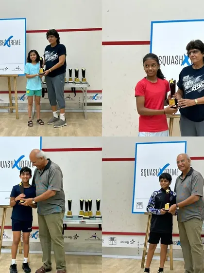 Our younger champions receiving their awards at the 2nd Squash Xtreme Open 2023.