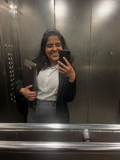 Another elevator selfie, this one from my five-year anniversary post. These moments of rushing to court are a core part of the litigation experience.