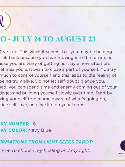 This weekly reading for Leo suggests you may be holding yourself back due to fear. I encourage you to practice self-love, become aware of what's going on inside, and live life on your own terms.