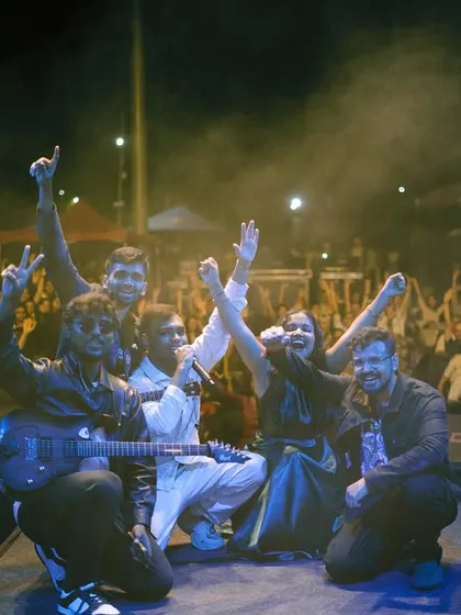 There's no feeling like sharing the stage with my incredible band and seeing the energy of the crowd. This was us soaking it all in after a wild show at the Armed Forces Medical College in Pune.