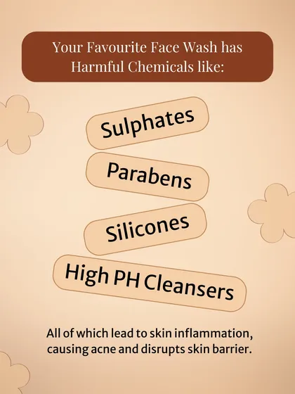 Many popular face washes contain harmful chemicals like sulfates and parabens that lead to skin inflammation. I am proud to create formulas that are completely free from these "nasties".
