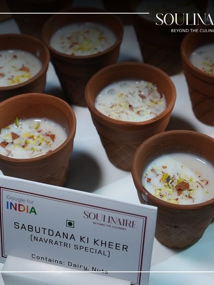 Sabudana Ki Kheer, a Navratri special, served in traditional terracotta kulhads. We cater to festive and religious dietary needs with authentic and thoughtful preparations.