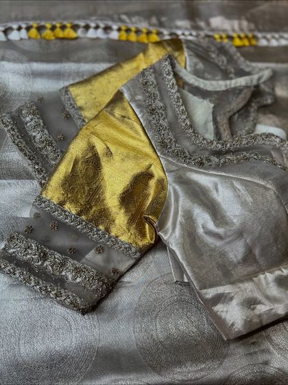 This collection showcases a variety of my custom blouse designs, from pastel engagement pieces to rich Kanjivaram pairings. Each one is uniquely crafted with different handwork techniques, fabrics, and cuts to match my client's vision.
