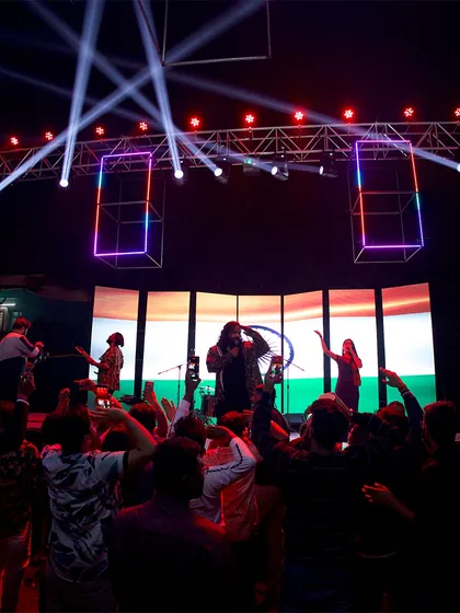 Thousands of voices singing "Vande Mataram" with us under the open sky. This patriotic anthem always creates a goosebumps-worthy moment at our live shows.