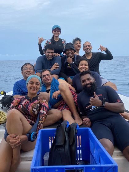 The whole crew on the boat in Lakshadweep. So many amazing memories made with this bunch.