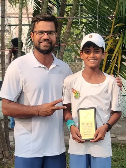 A proud moment with the coach after the Chennai Super Series. Rishikesh's performance, winning doubles and reaching the singles final, was outstanding.