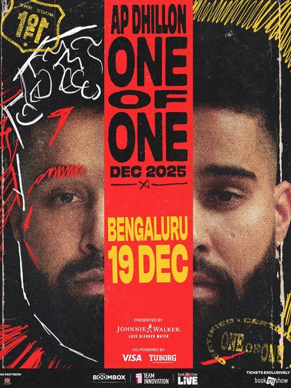 The striking poster for AP Dhillon's 'One of One' tour in Bengaluru, a visually powerful announcement for a highly anticipated show.