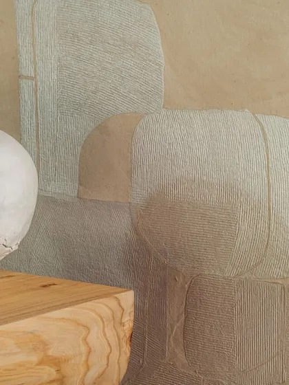 The Hanji collection provides a sanctuary of serenity. This close-up reveals the delicate texture of the handmade paper, where every fiber contributes to a design that is both raw and refined.