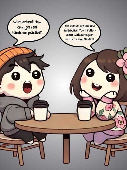 "How can I get real hands-on practice online?" My classes are live and interactive, so you'll follow along with me in real-time, just as if you were in the studio.