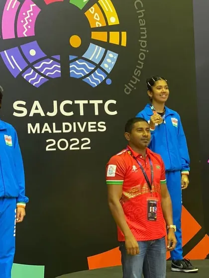Yashaswini celebrating her win in Maldives.