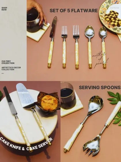 My Mother of Pearl cutlery is designed to be a conversation starter at your dining table. This collection includes everything from a five-piece flatware set to serving spoons and cake servers, all crafted to bring a touch of elegance to your meals.